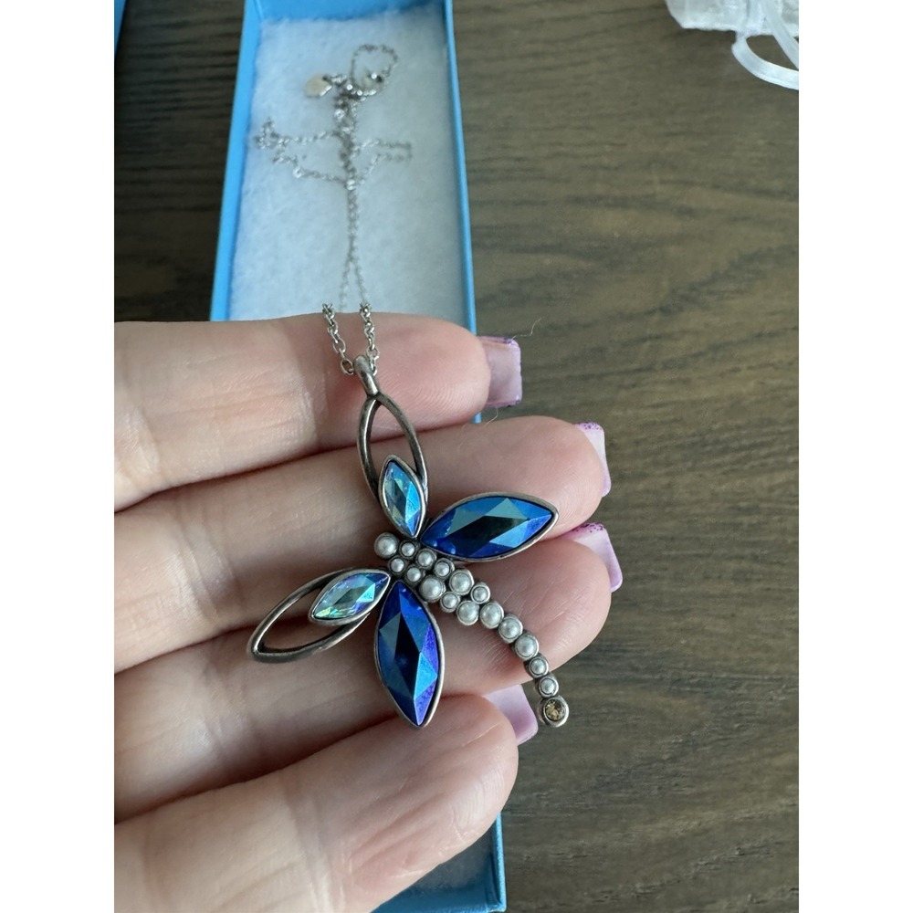 Touchstone Crystal Dragonfly Pendant 24" New Adjustable Slide Rhodium Plated